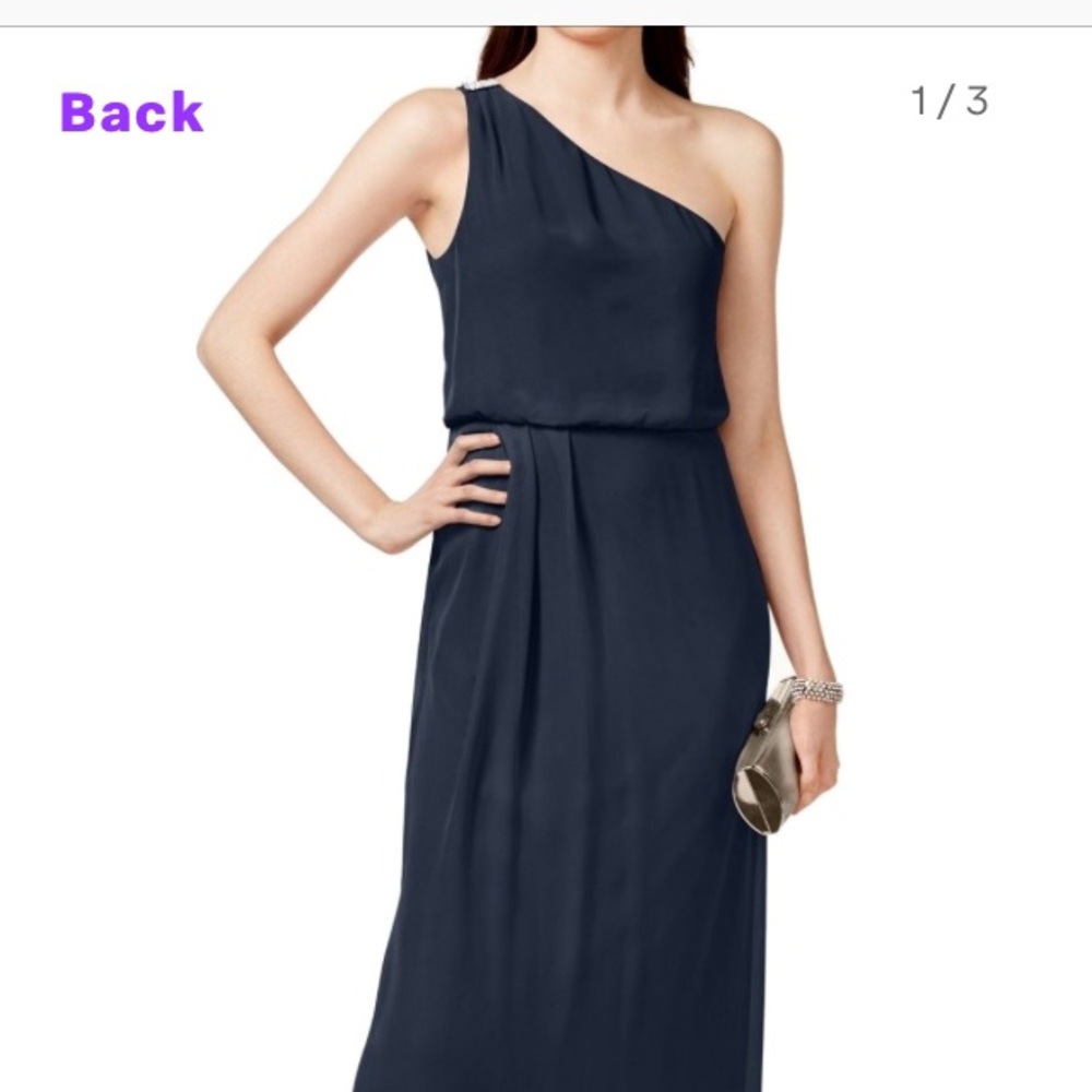 Adrianna Papell One shoulder chiffon Midnight Blue